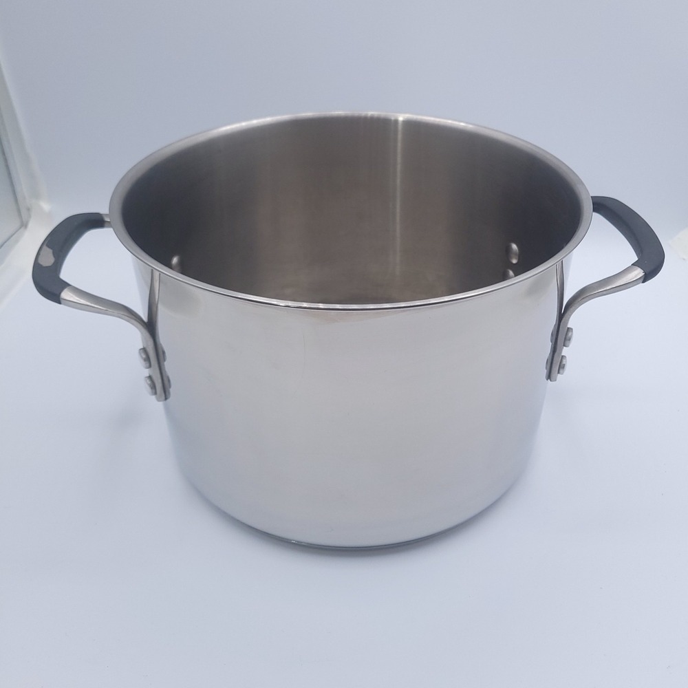 Calphalon 806 6 QT 5.6 L Stock Pot Silver Stainless Steel Black Coated Handles